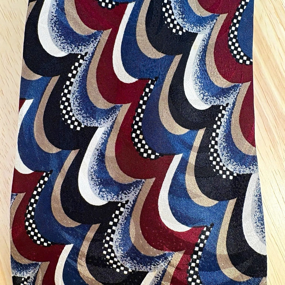 Robert Talbott Studio Guffey's Mens Retro Blue Red Abstract Silk Tie USA Made